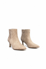 Khaki ankle boots with a thin heel