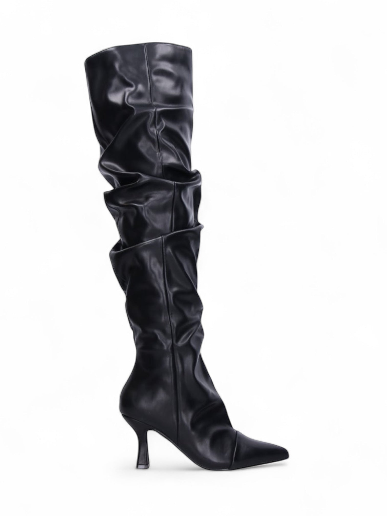 Black high boots with a thin heel