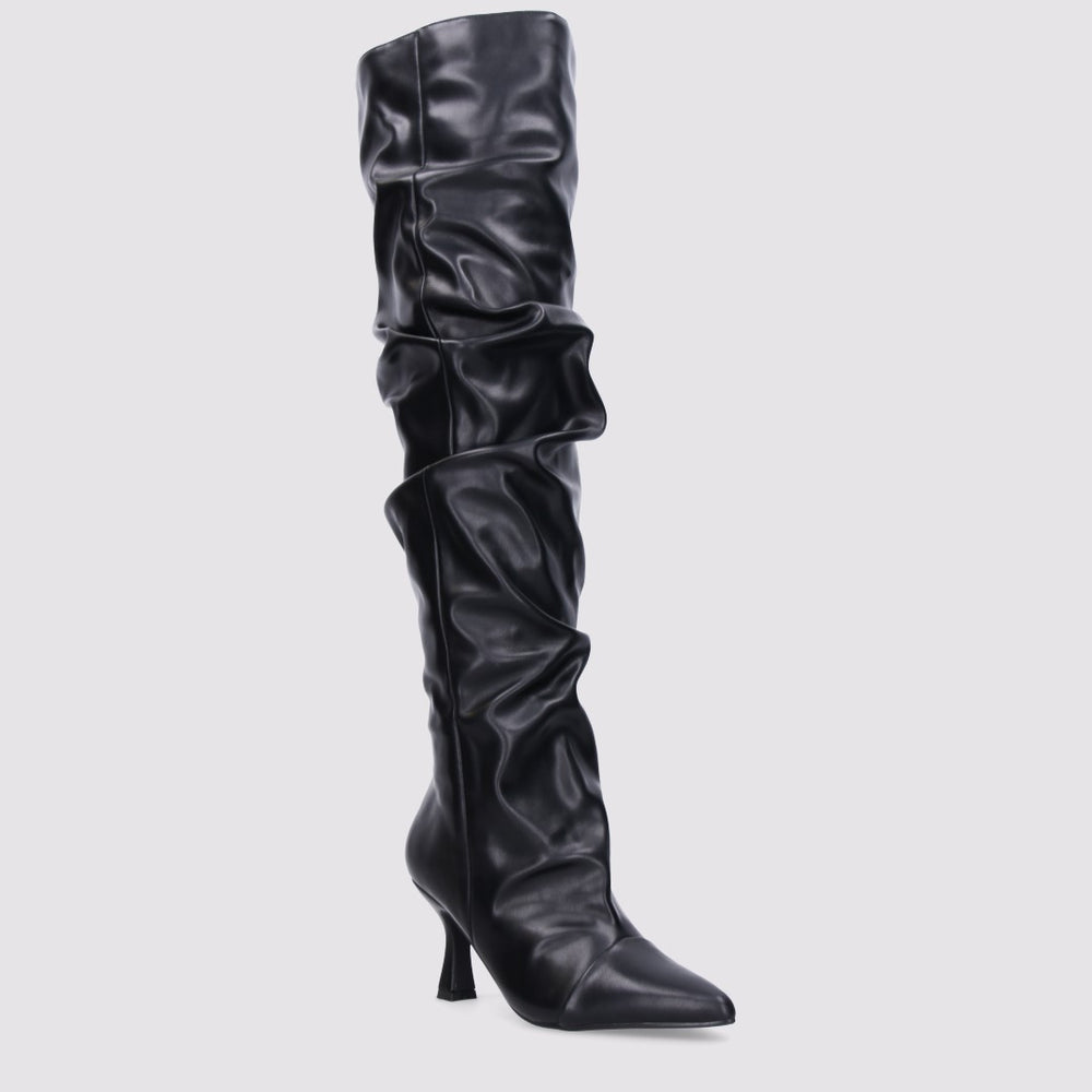 Black high boots with a thin heel
