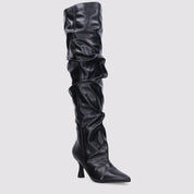 Black high boots with a thin heel