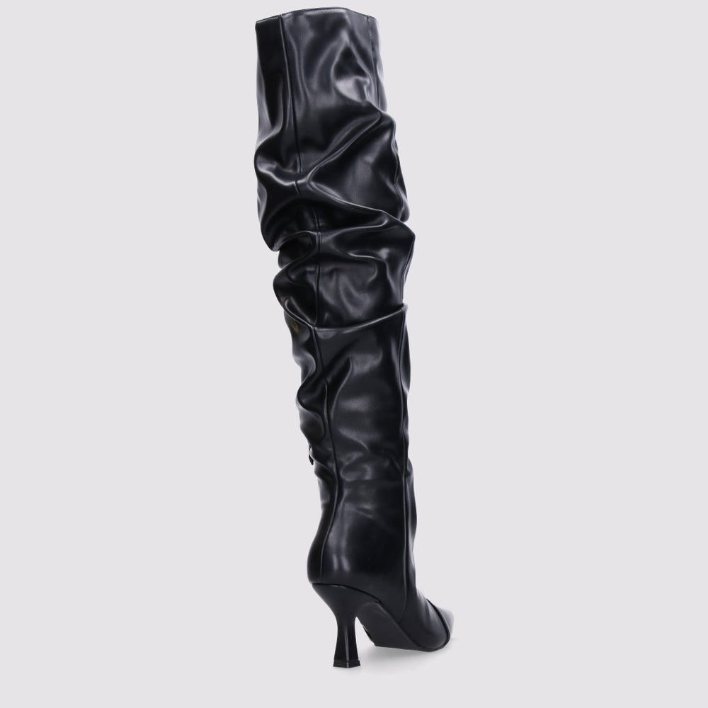 Black high boots with a thin heel