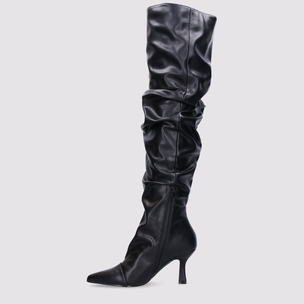 Black high boots with a thin heel