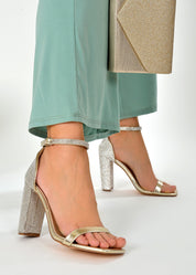 Gold block heel sandals