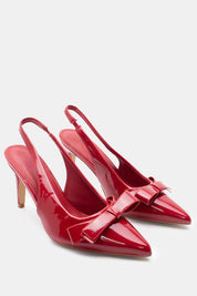 Red stilettos with a thin heel