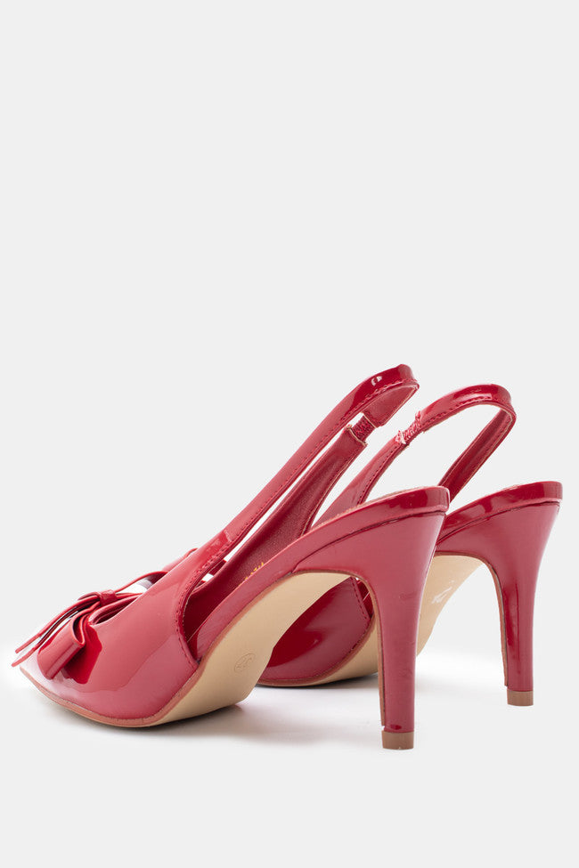 Red stilettos with a thin heel