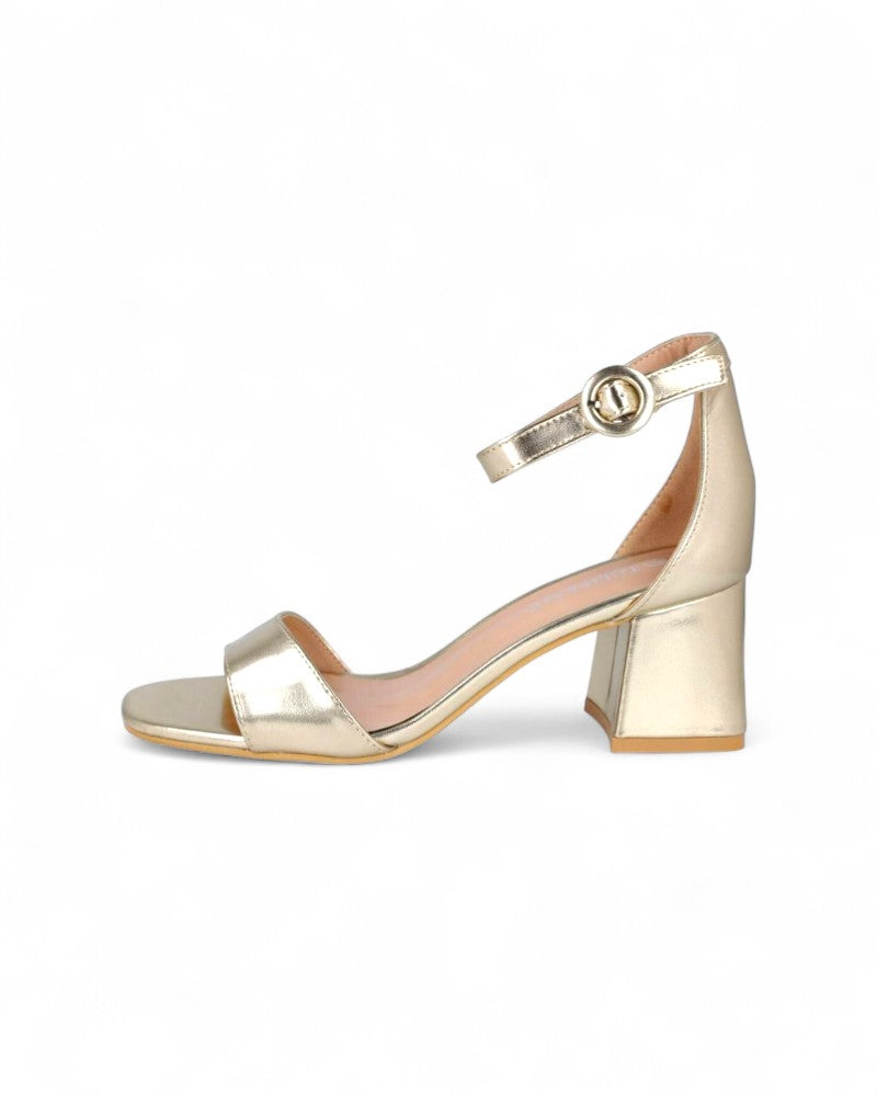 Gold block heel sandals