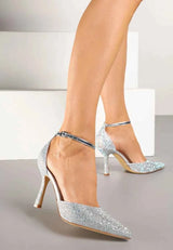 Silver heels on a thin heel