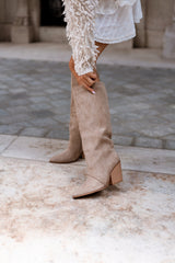 Khaki block heel cowboy boots