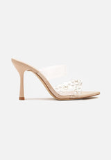 Beige sandals on a thin heel