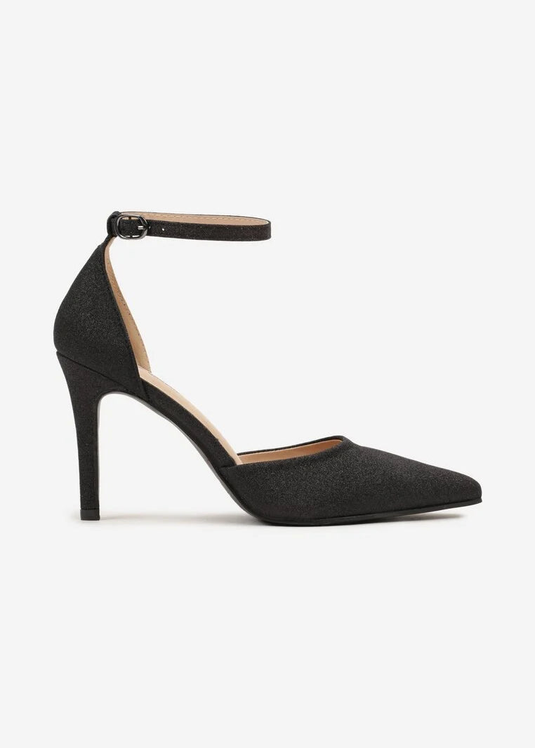 Crne šljokičaste štikle na tanku petu - Cipelice