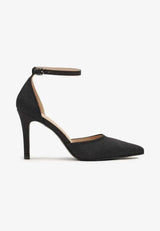 Črni bleščeči čevlji na visoko peto s tanko peto