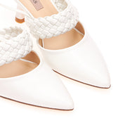 White stilettos with a thin heel