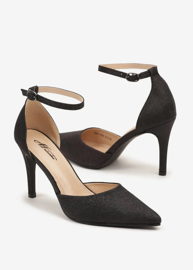 Crne šljokičaste štikle na tanku petu - Cipelice