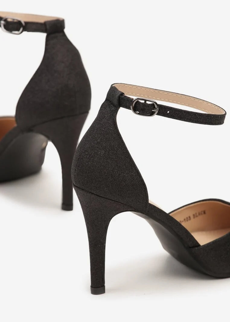 Crne šljokičaste štikle na tanku petu - Cipelice