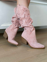 Pink block heel boots