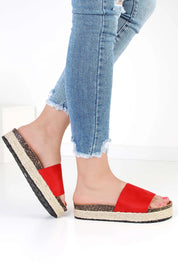 Red platform loafers