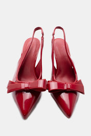 Red stilettos with a thin heel