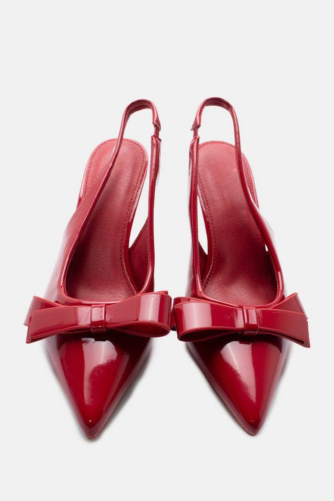 Red stilettos with a thin heel