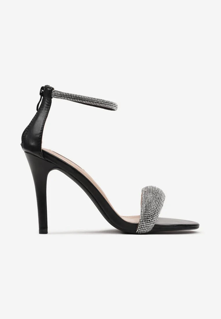 Black sandals with thin heels