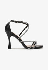 Black sandals with thin heels