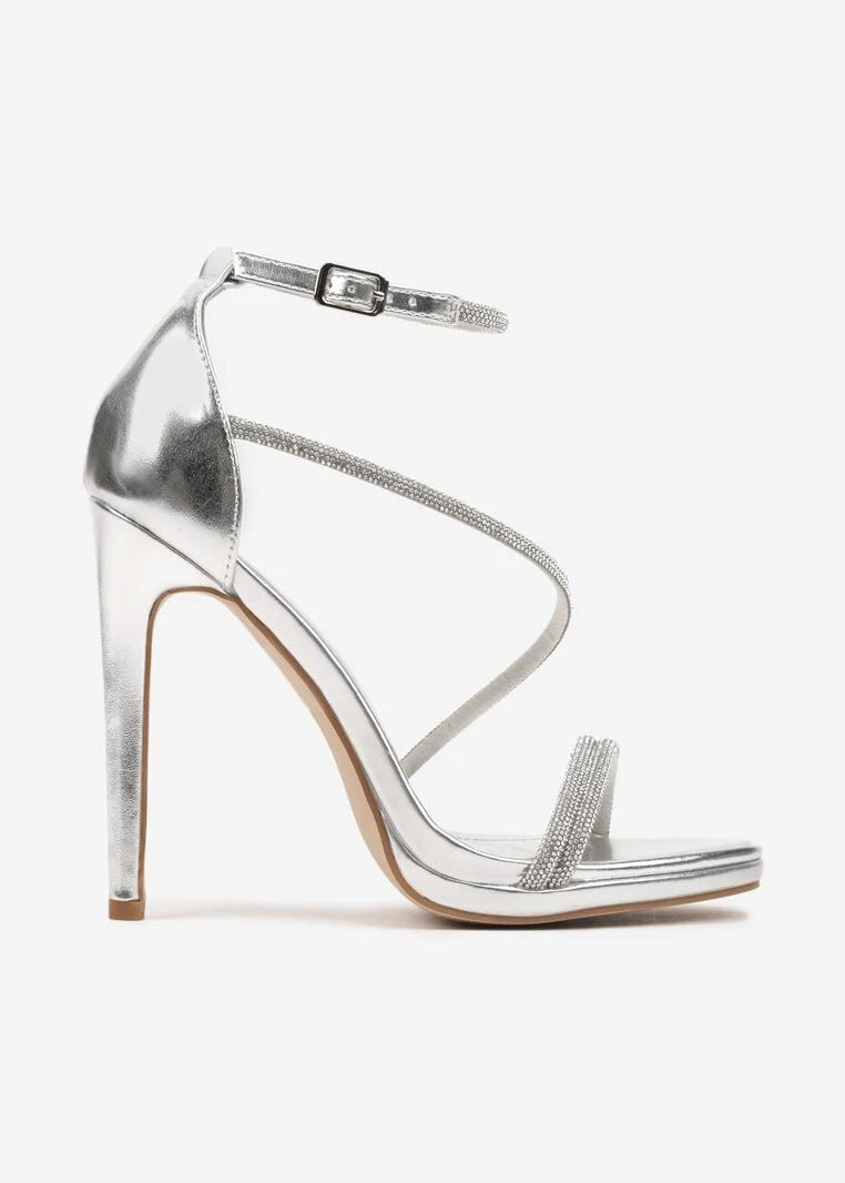 Srebrne sandale na tanku petu - Cipelice