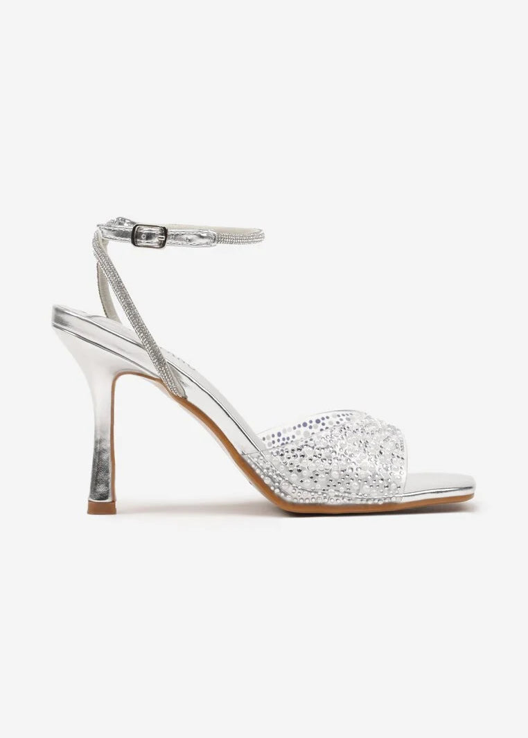 Srebrne sandale na tanku petu - Cipelice