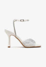 White sandals with a thin heel