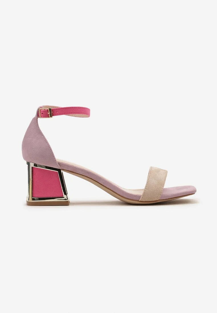 Beige block heel sandals