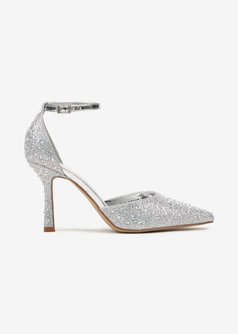 Srebrne štikle na tanku petu - Cipelice