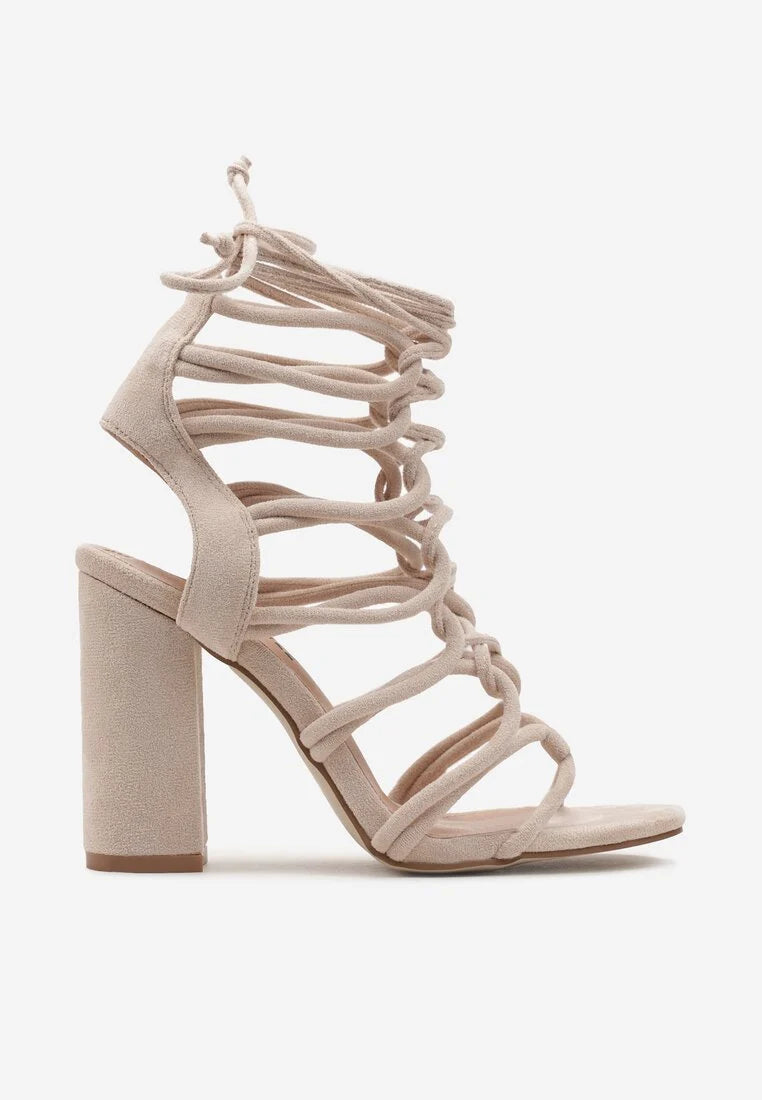 Beige block heel sandals