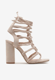 Beige block heel sandals