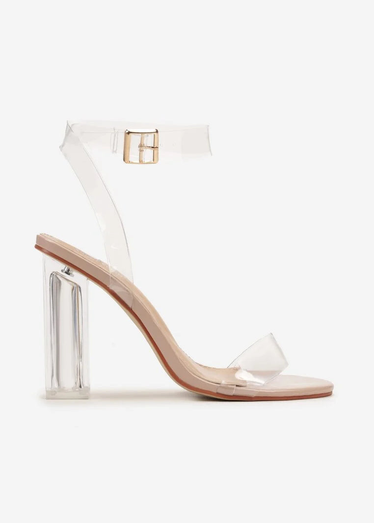 Bež prozirne sandale na blok petu - Cipelice