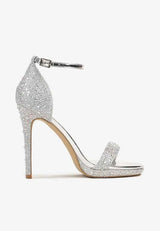 Silver sandals on a thin heel