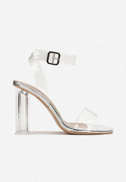 Beige transparent block heel sandals