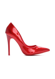 Red pumps with thin heels