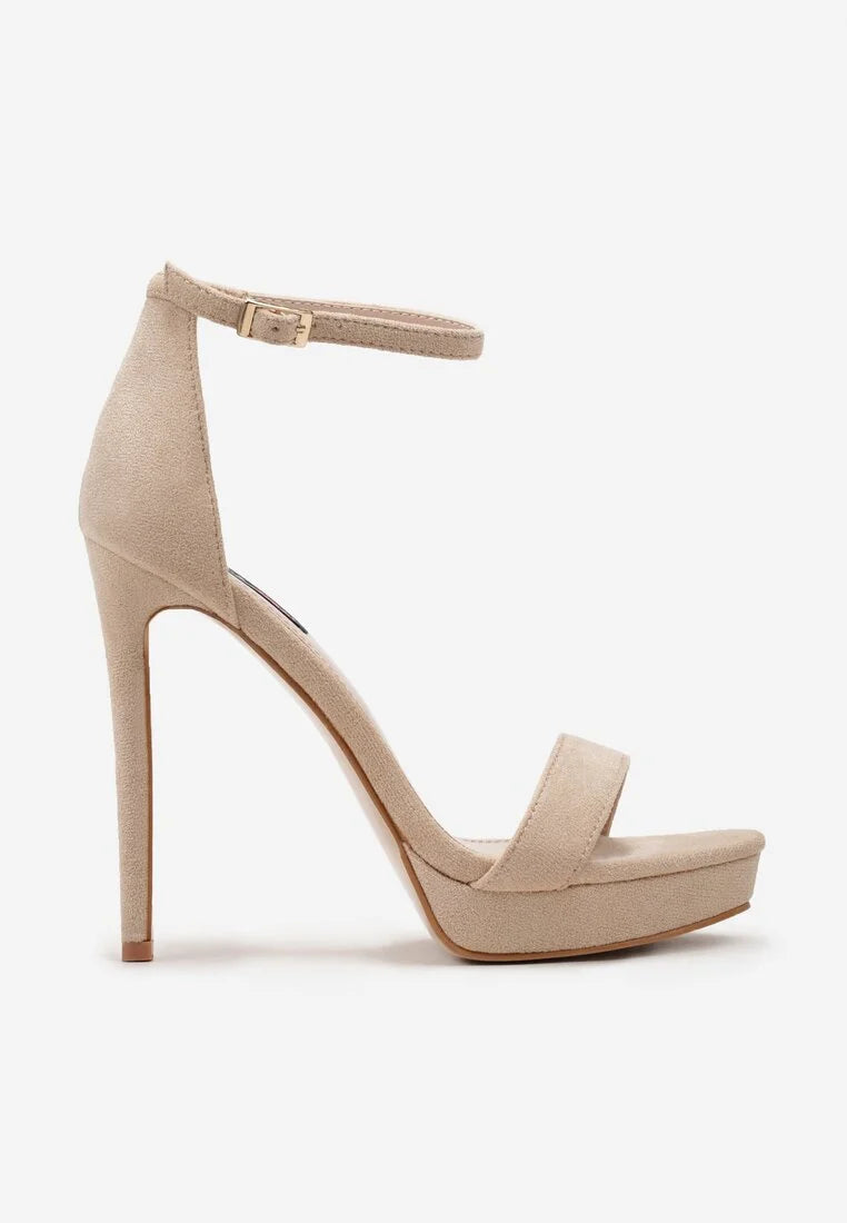 Beige sandals on a thin heel