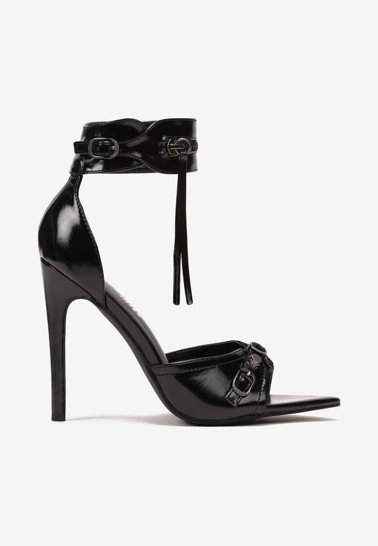 Black sandals with thin heels