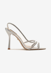 Silberne Sandalen mit dünnem Absatz