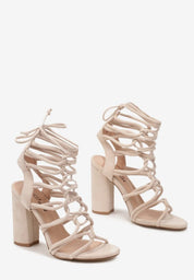 Beige block heel sandals