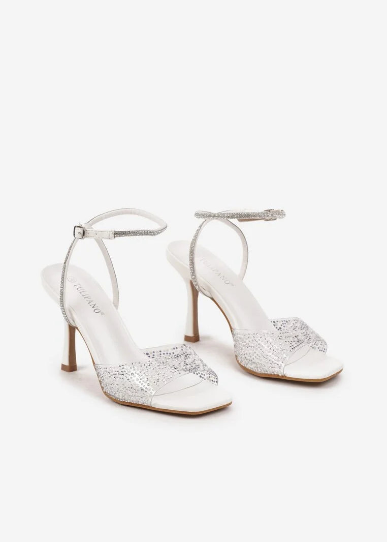 Bijele sandale na tanku petu - Cipelice