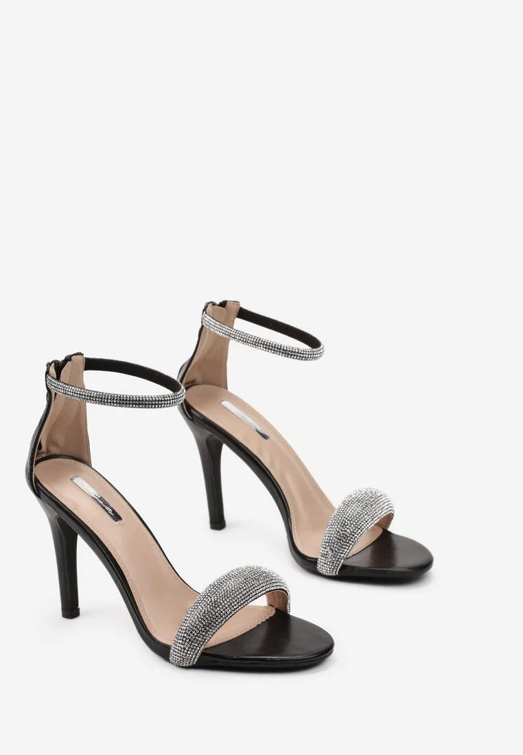Black sandals with thin heels
