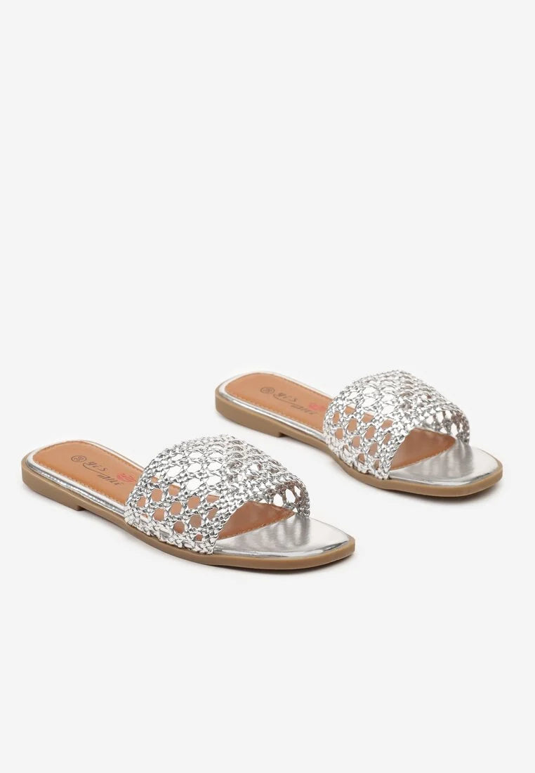 Silver flat slippers