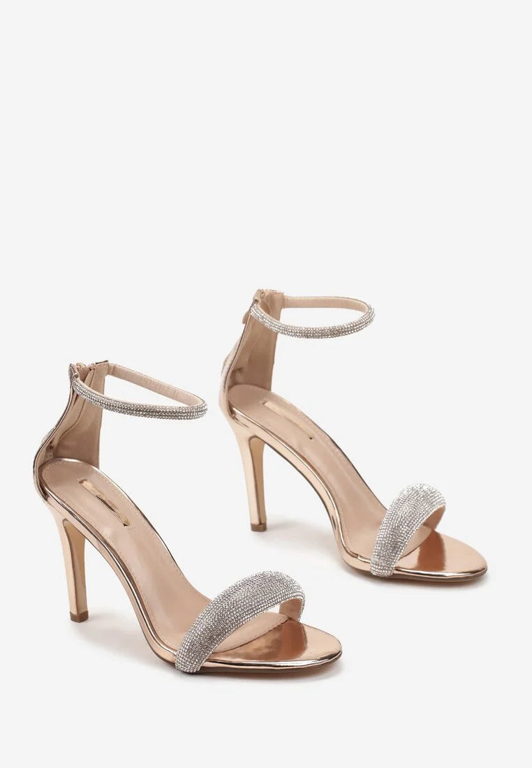 Champagne sandals with thin heels
