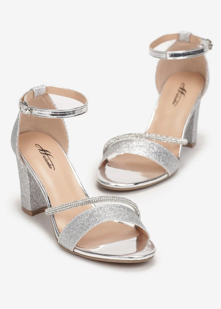 Srebrne sandale na blok petu - Cipelice