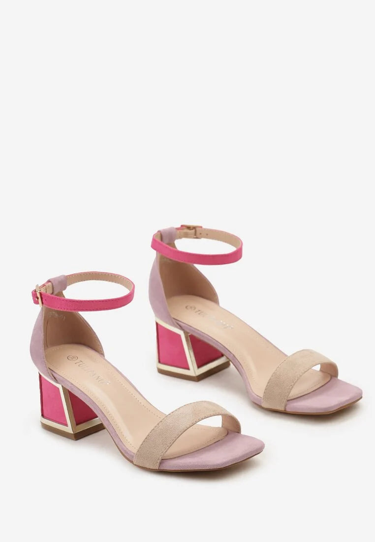 Beige block heel sandals