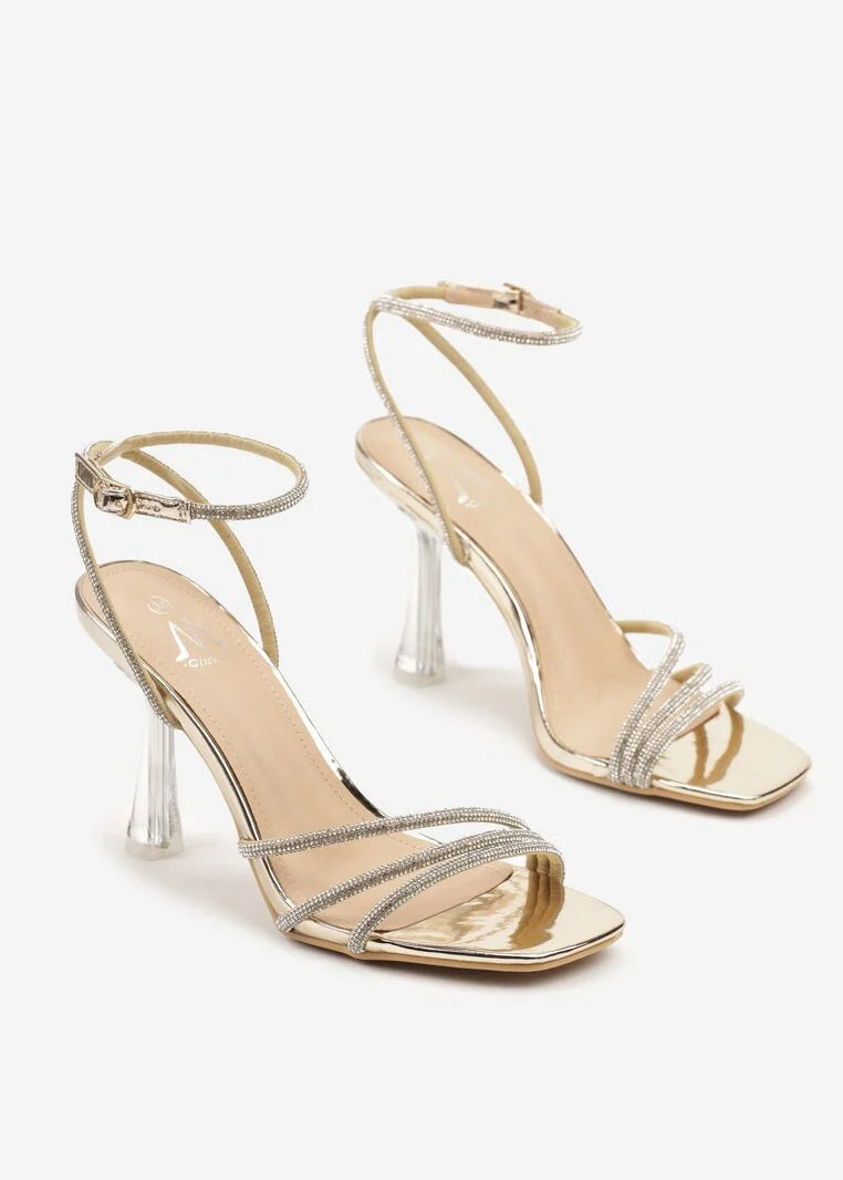 Zlatne sandale na tanku petu - Cipelice