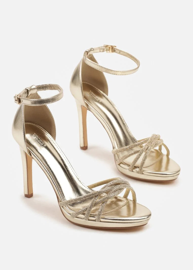 Zlatne sandale na tanku petu - Cipelice