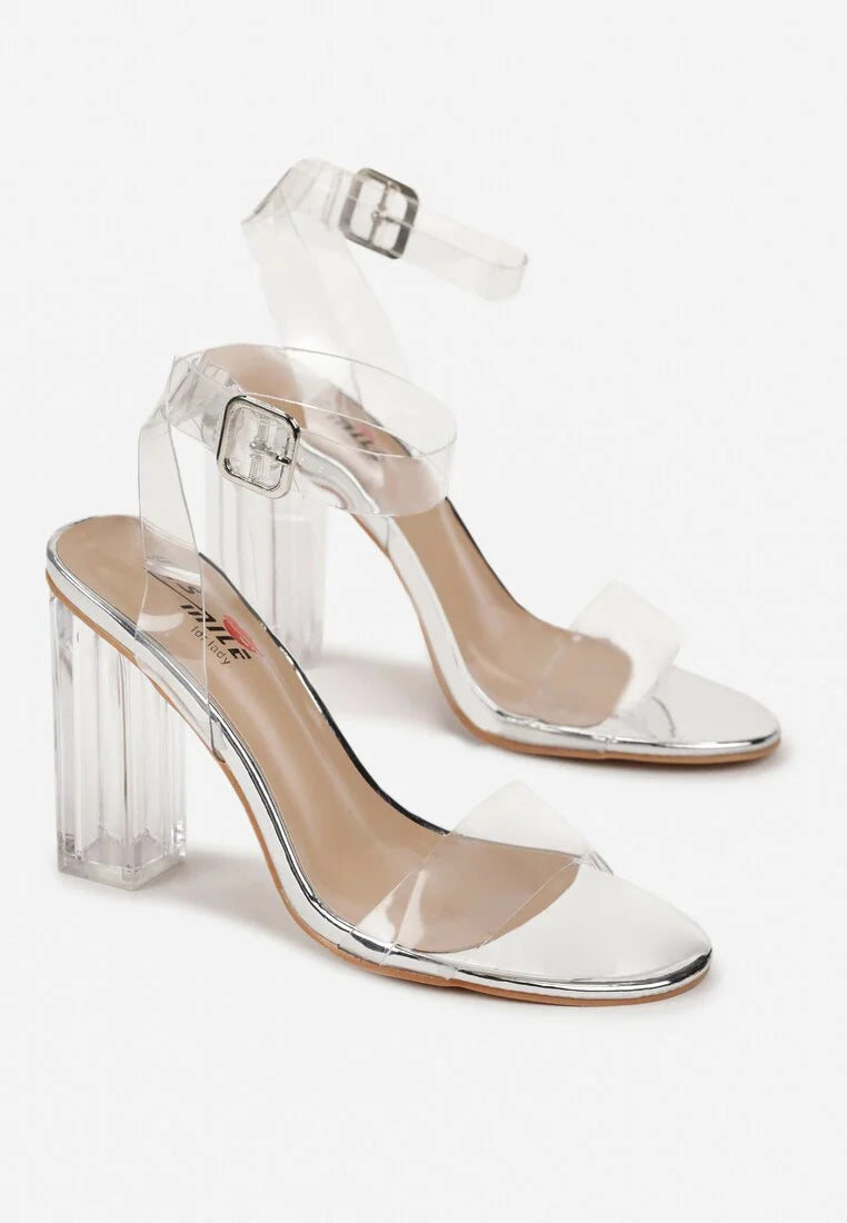 Beige transparent block heel sandals