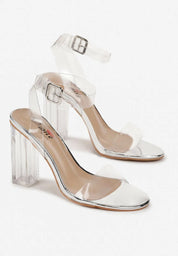 Beige transparent block heel sandals