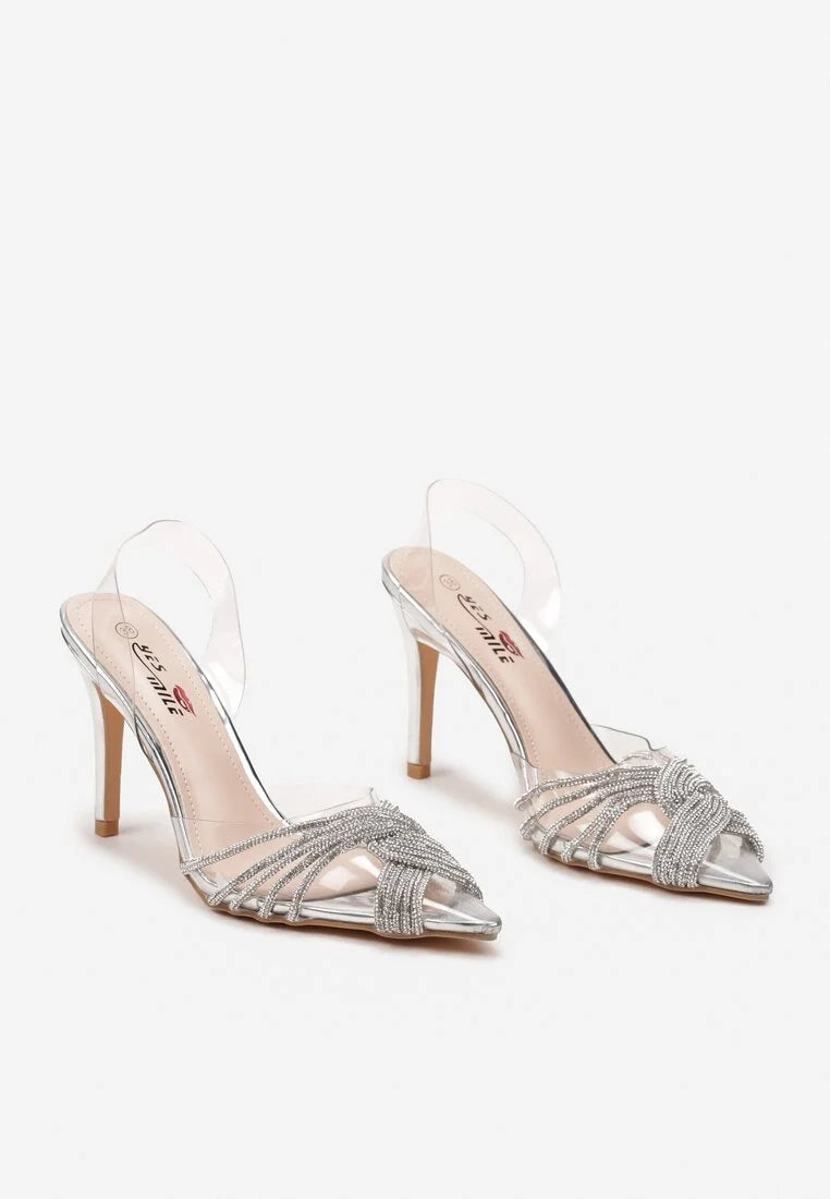 Silver sandals on a thin heel
